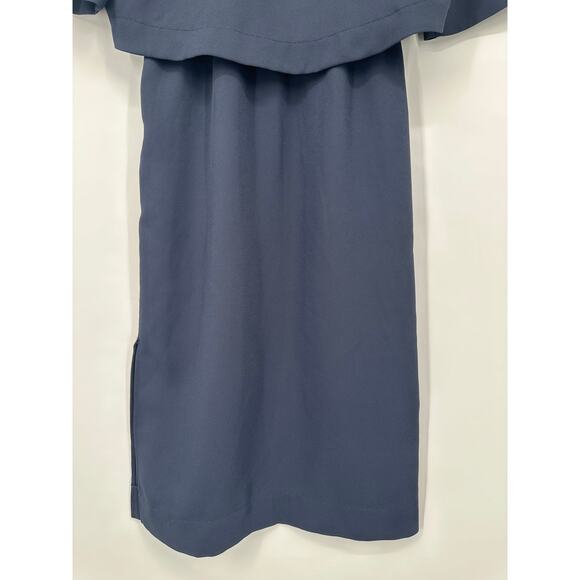 COS Layered Shift Dress Twill 3/4 Sleeve Midi Sheath, Navy Blue - Picture 9 of 12